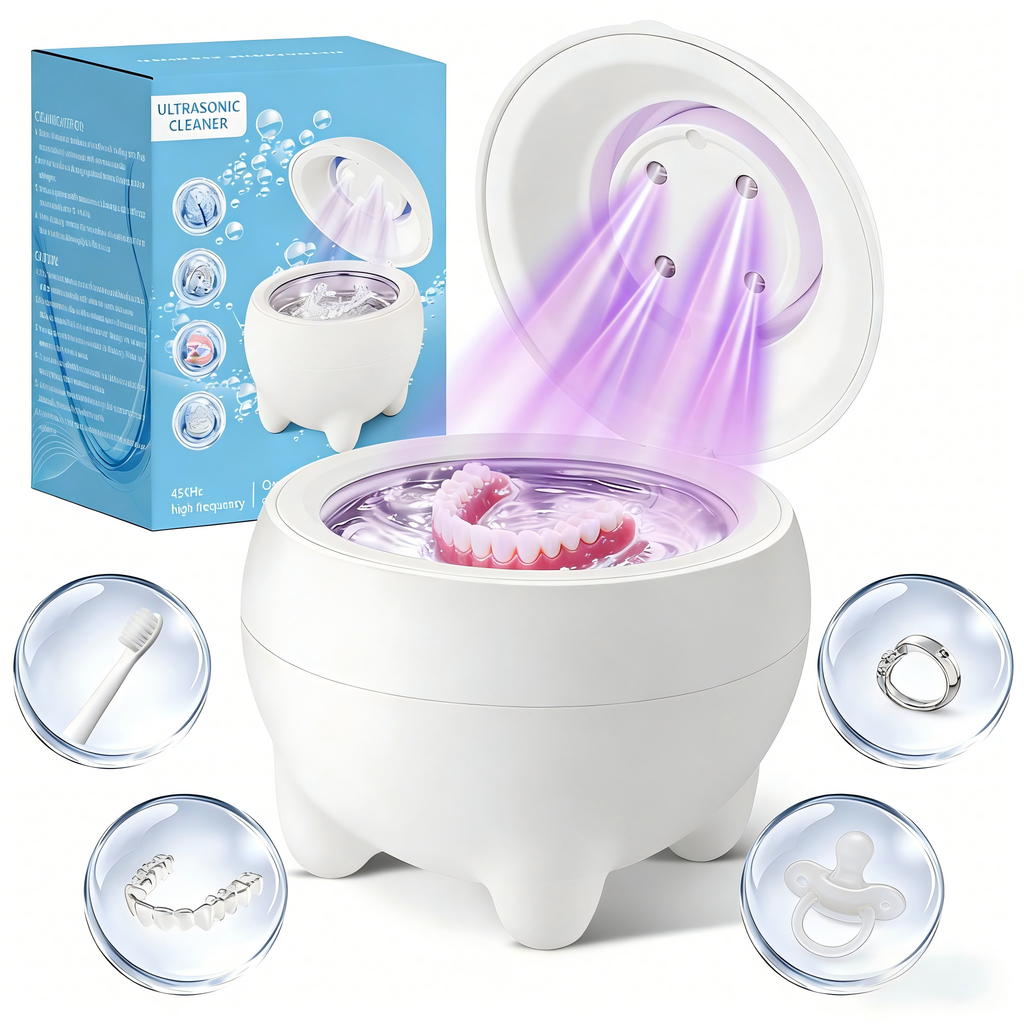Ultrasonic Retainer Cleaner – 45kHz ultrasonic denture cleaner Dental Pod Denture & Jewelry Cleaning Machine, Ultra Sonic Ring Cleaner with Low Noise, Portable 180ml Sonic Cleaner (BLACK)