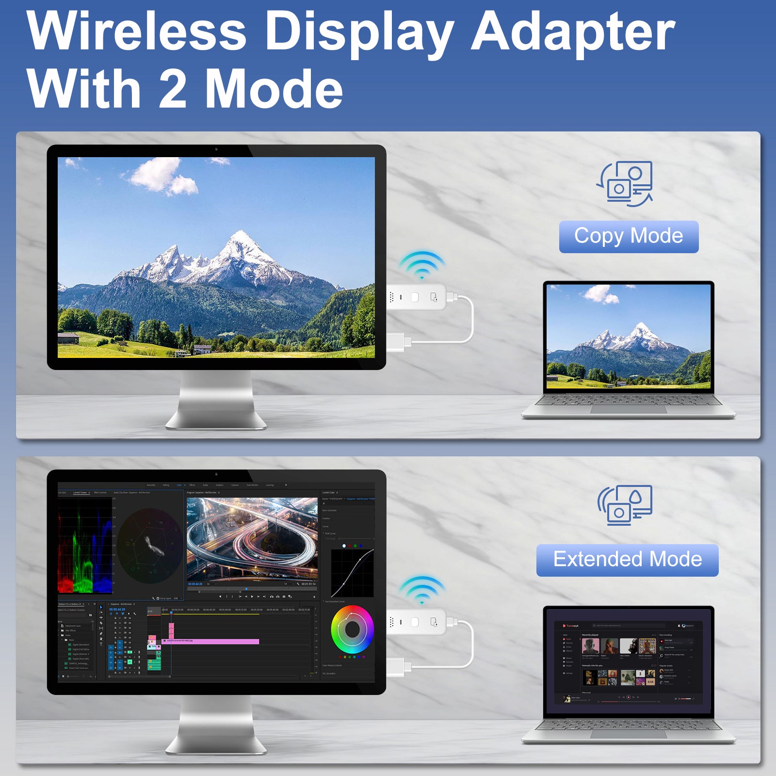 Wireless HDMI Transmitter and Receiver 2-in-1, Plug & Play Portable, 4K Decode 1080P Output, Video Streaming from Laptop, PC, Tablet , Smartphone to TV Projector Monitor