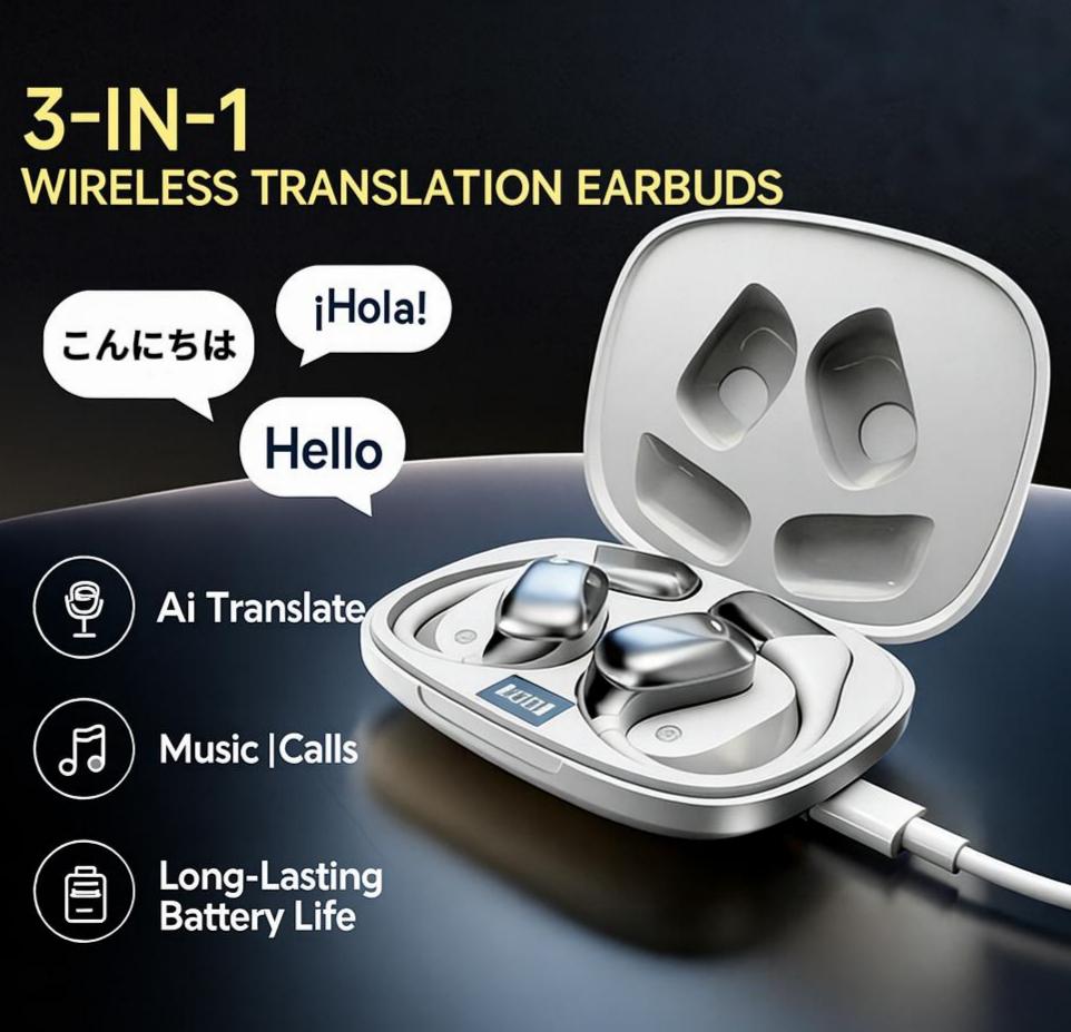 AI Translation Earbuds Real Time 144 Languages 50H Playtime Translator Ear Buds Wireless Bluetooth Headphones for Travel Business Meeting Learning White,Gifts for husband
