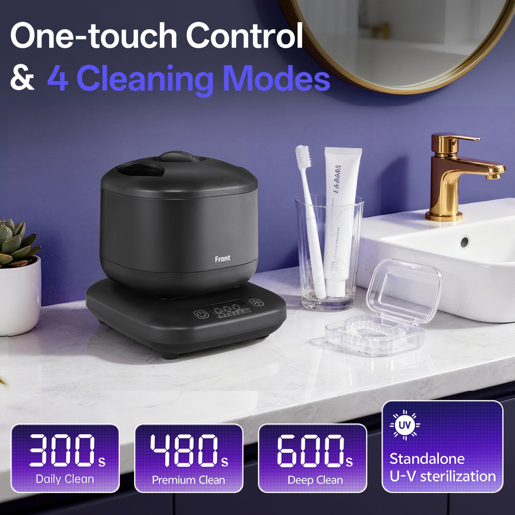 Ultrasonic Retainer Cleaner ,45Khz Denture Cleaner Ultrasonic Jewelry Machine for dental pod,Toothbrush , Ring ,Durable Removable Base and Top Cover , Low Noise, BLACK