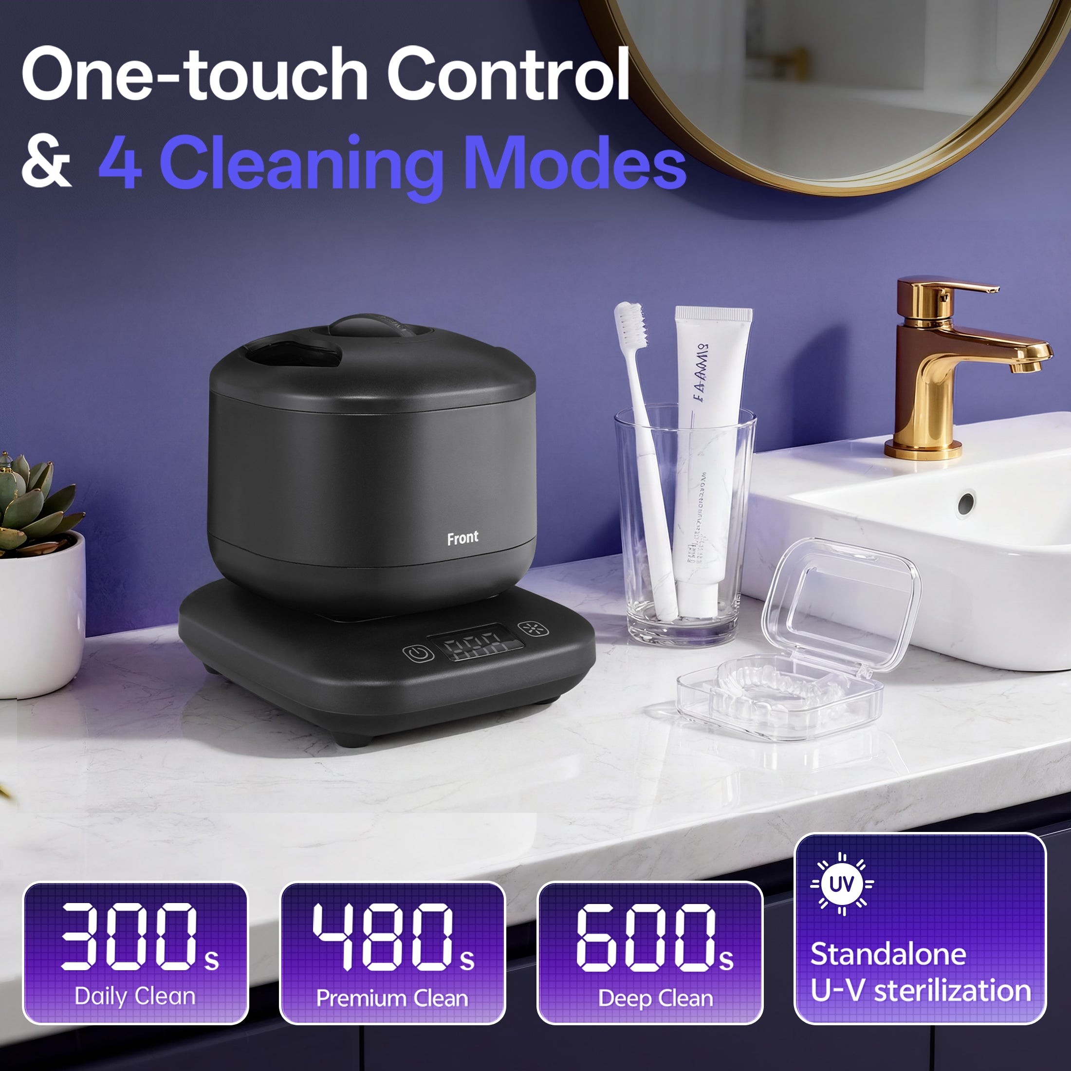 Ultrasonic Retainer Cleaner ,45Khz Denture Cleaner Ultrasonic Jewelry Machine for dental pod,Toothbrush , Ring ,Durable Removable Base and Top Cover , Low Noise, BLACK