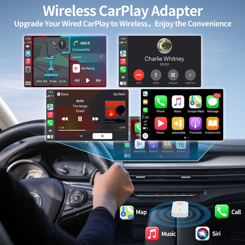 Wireless CarPlay Adapter, 2-in-1 Plug & Play , Android Auto, Converts Wired to Wireless, Auto Connect, No Latency for Apple iPhone iOS 10+ and Cars from 2015+