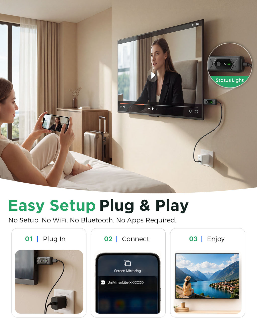 Wireless HDMI Transmitter and Receiver, Plug & Play Portable, 4K Decode 1080P Output, Video Streaming from Laptop, PC, Tablet , Smartphone to TV Projector Monitor