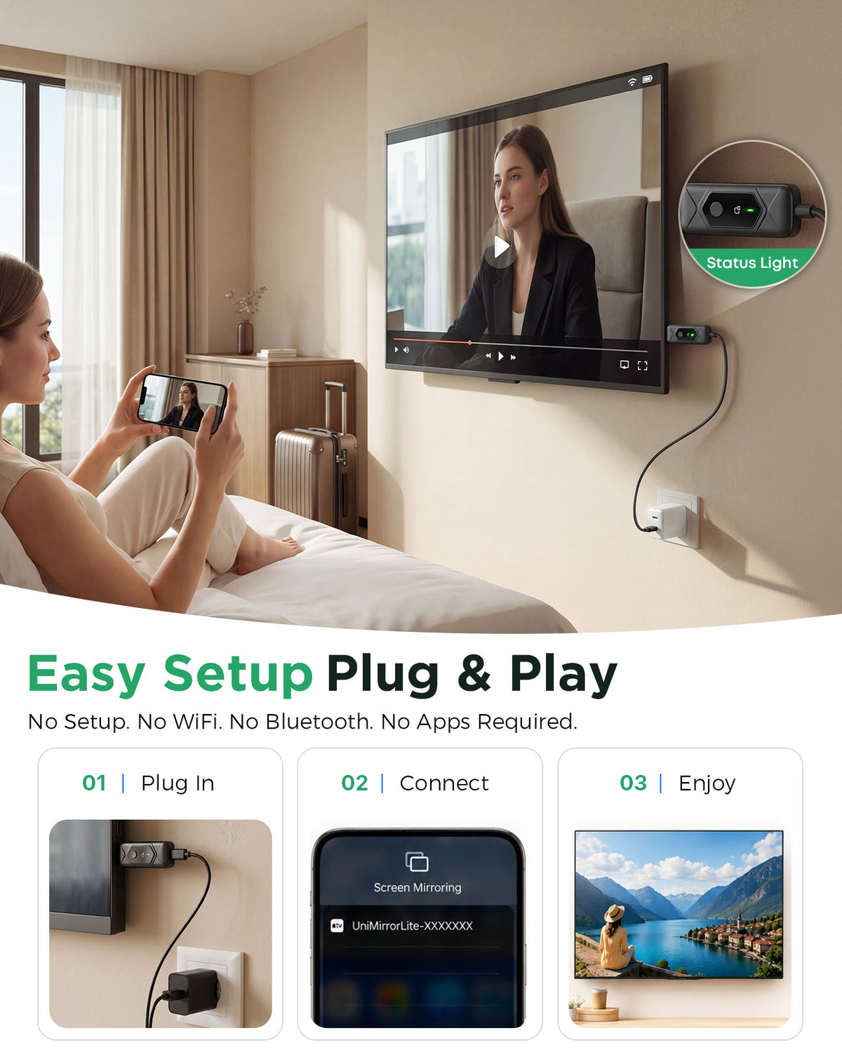Wireless HDMI Transmitter and Receiver, Plug & Play Portable, 4K Decode 1080P Output, Video Streaming from Laptop, PC, Tablet , Smartphone to TV Projector Monitor