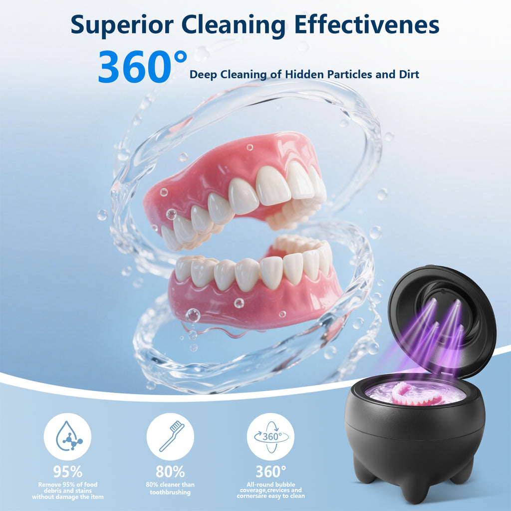 Ultrasonic Retainer Cleaner – 45kHz ultrasonic denture cleaner Dental Pod Denture & Jewelry Cleaning Machine, Ultra Sonic Ring Cleaner with Low Noise, Portable 180ml Sonic Cleaner (BLACK)