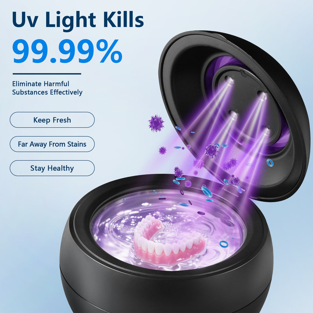 Ultrasonic Retainer Cleaner – 45kHz ultrasonic denture cleaner Dental Pod Denture & Jewelry Cleaning Machine, Ultra Sonic Ring Cleaner with Low Noise, Portable 180ml Sonic Cleaner (BLACK)