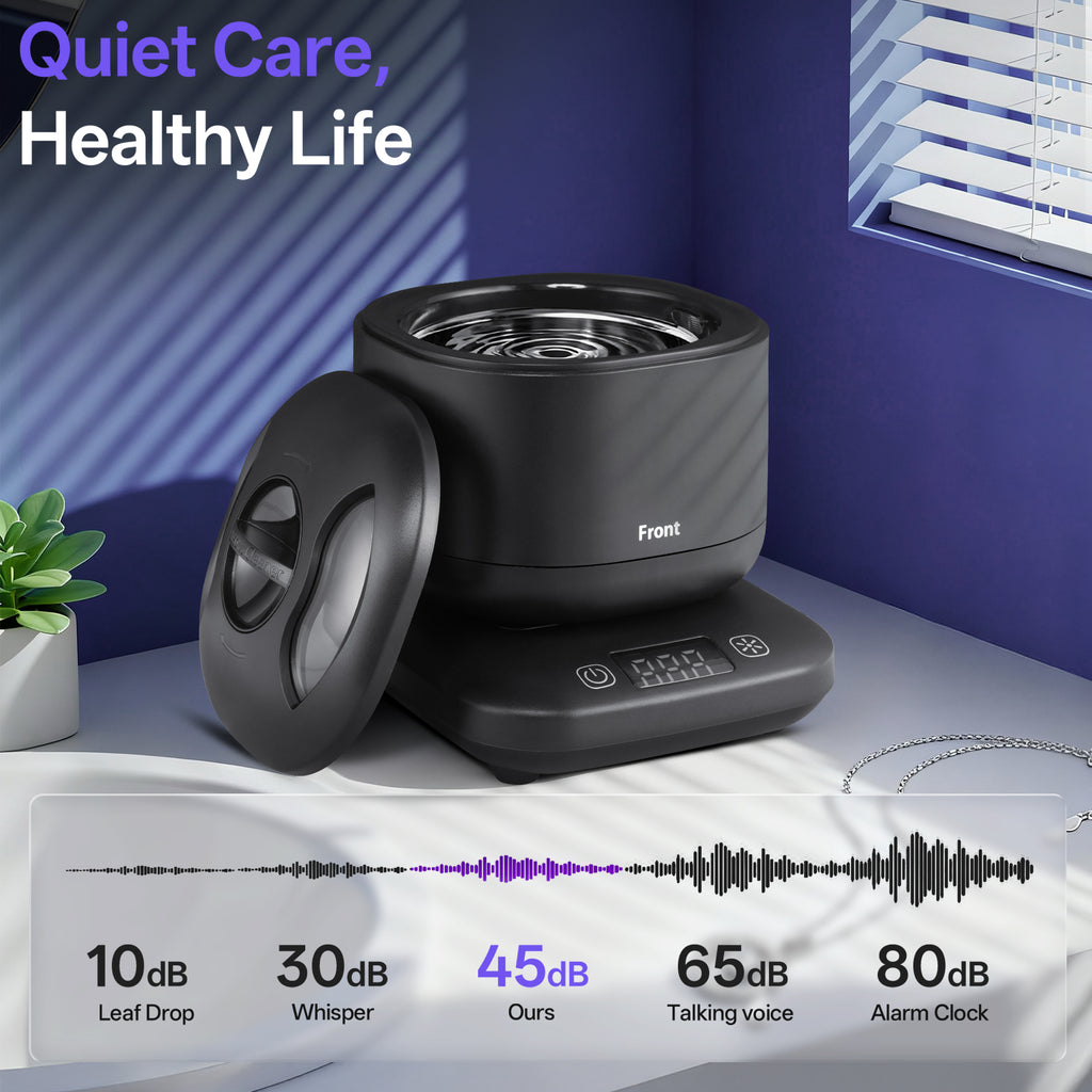 Ultrasonic Retainer Cleaner ,45Khz Denture Cleaner Ultrasonic Jewelry Machine for dental pod,Toothbrush , Ring ,Durable Removable Base and Top Cover , Low Noise, BLACK