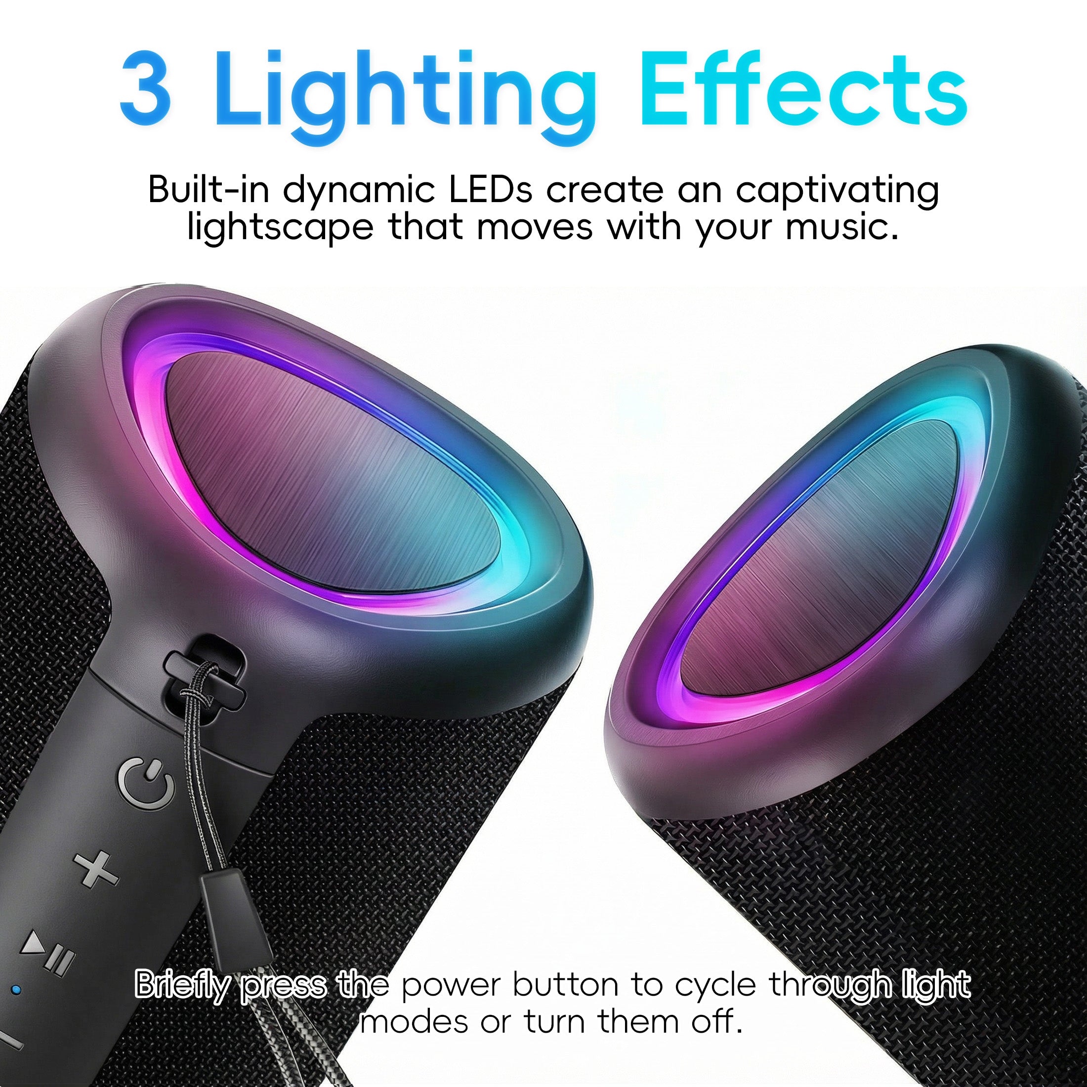 Portable Bluetooth Speaker, IPX5 Waterproof Bluetooth Speakers with Loud Stereo Sound, 15H Playtime & Colorful Lights, Small Wireless Speaker for Outdoor/Home/Party/Beach, Gift Ideas