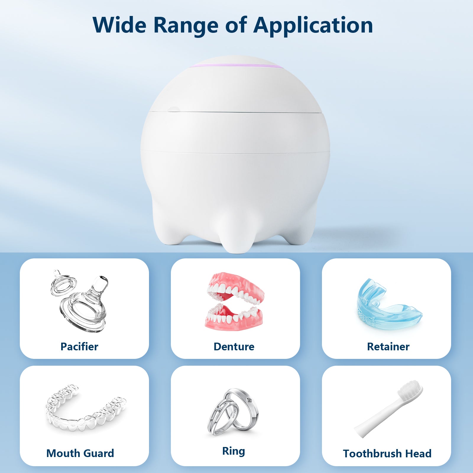Ultrasonic Retainer Cleaner, 45kHz Dental Cleaning Machine for Dentures, Aligners, Mouth Guards, Braces, Toothbrush Heads, Jewelry Cleaner, 4 Modes, Low Noise (White)