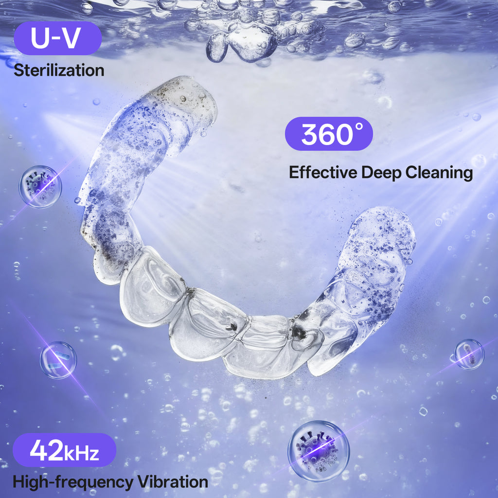 Ultrasonic Retainer Cleaner ,45Khz Denture Cleaner Ultrasonic Jewelry Machine for dental pod,Toothbrush , Ring ,Durable Removable Base and Top Cover , Low Noise, BLACK