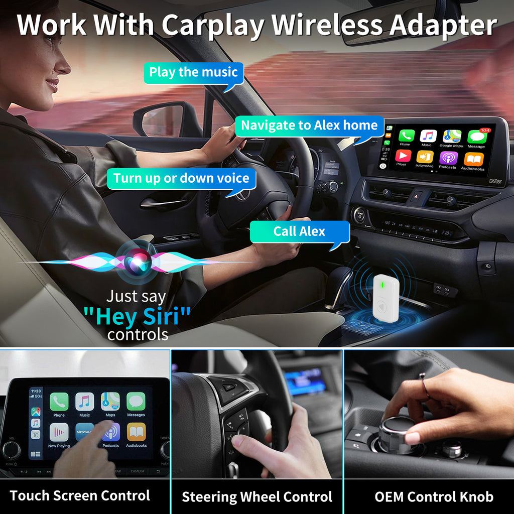 Wireless CarPlay Adapter, 2-in-1 Plug & Play , Android Auto, Converts Wired to Wireless, Auto Connect, No Latency for Apple iPhone iOS 10+ and Cars from 2015+