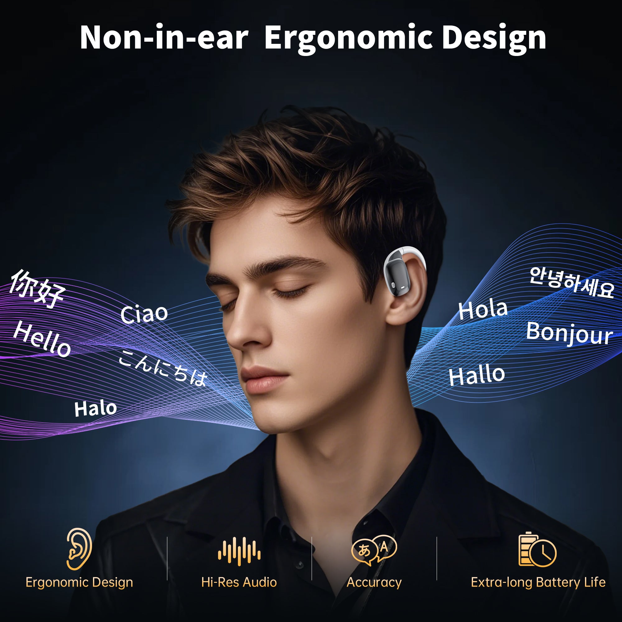 AI Translation Earbuds Real Time, Wireless Bluetooth Headphones, 144 Languages Two-Way Translator, iOS & Android Compatible, for Travel, Business, Learning,sports