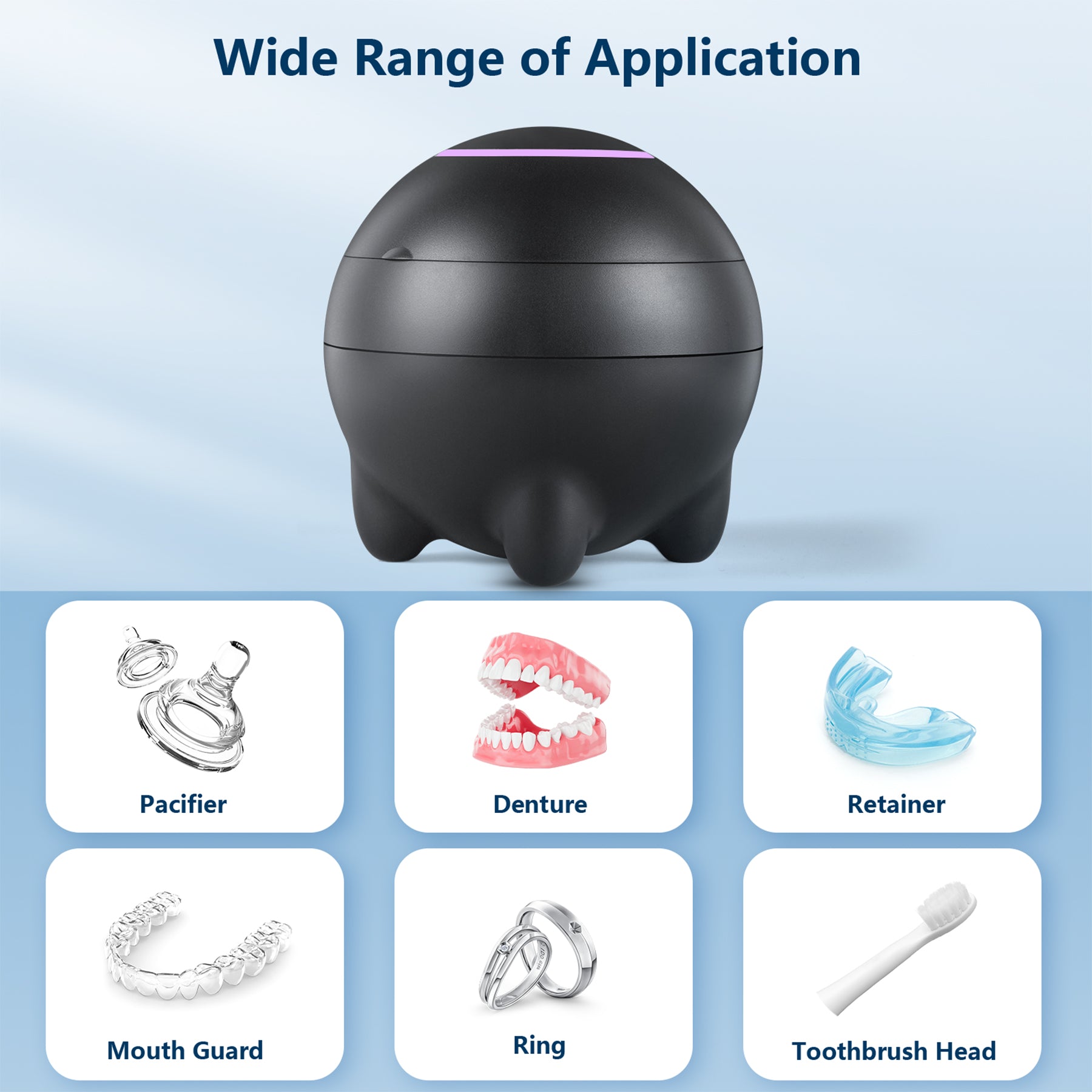 Ultrasonic Retainer Cleaner – 45kHz ultrasonic denture cleaner Dental Pod Denture & Jewelry Cleaning Machine, Ultra Sonic Ring Cleaner with Low Noise, Portable 180ml Sonic Cleaner (BLACK)