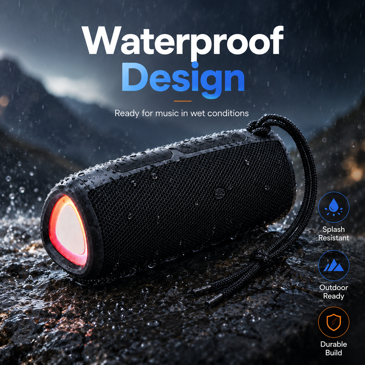 Bluetooth Speaker, Portable Bluetooth Speaker with Lights & Loud Stereo Sound, Wireless Stereo Pairing, Deep Bass, Outdoor Speakers for Home/Party/Travel, Gifts
