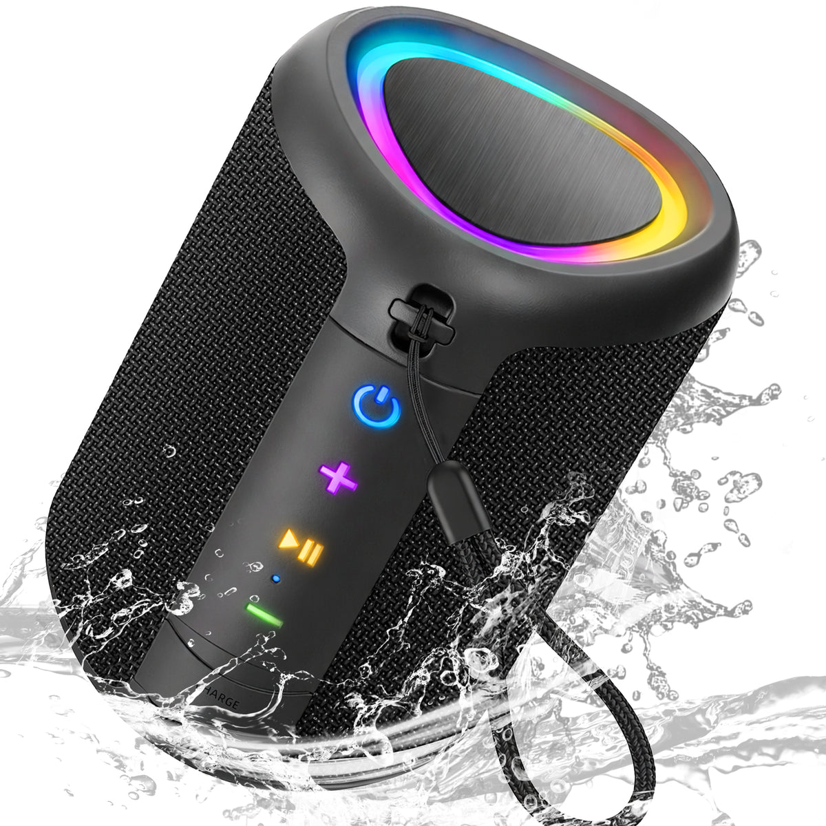 Portable Bluetooth Speaker, IPX5 Waterproof Bluetooth Speakers with Loud Stereo Sound, 15H Playtime & Colorful Lights, Small Wireless Speaker for Outdoor/Home/Party/Beach, Gift Ideas