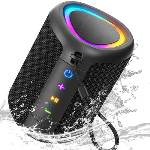Portable Bluetooth Speaker, IPX5 Waterproof Bluetooth Speakers with Loud Stereo Sound, 15H Playtime & Colorful Lights, Small Wireless Speaker for Outdoor/Home/Party/Beach, Gift Ideas