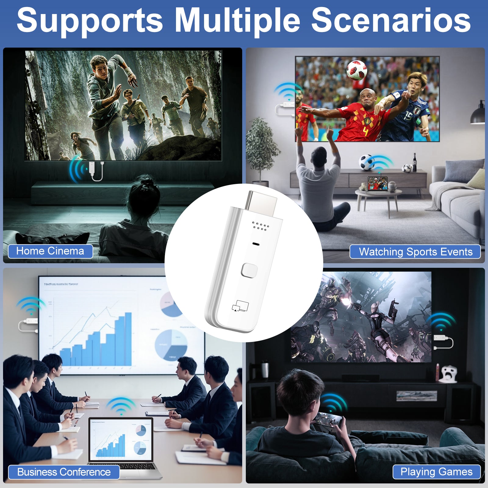 Wireless HDMI Transmitter and Receiver 2-in-1, Plug & Play Portable, 4K Decode 1080P Output, Video Streaming from Laptop, PC, Tablet , Smartphone to TV Projector Monitor