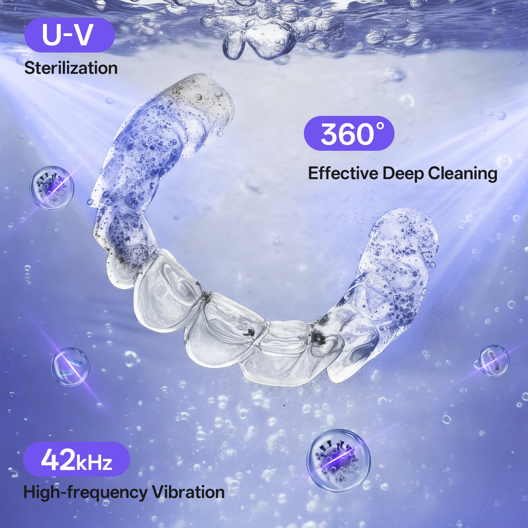 Ultrasonic Jewelry Cleaner , 45KHz Retainer Cleaner Ultrasonic Professional for Dentures, Ring, Earrings Sterling Silver Deep Cleaning with 4 Modes, Timer, Low Noise，White