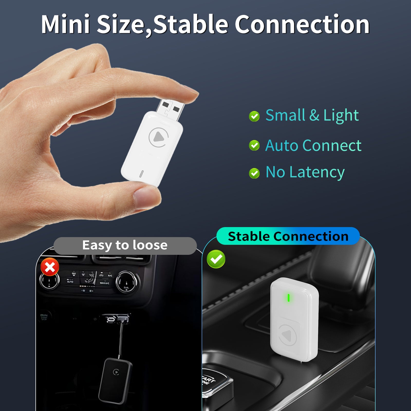 Wireless CarPlay Adapter, 2-in-1 Plug & Play , Android Auto, Converts Wired to Wireless, Auto Connect, No Latency for Apple iPhone iOS 10+ and Cars from 2015+
