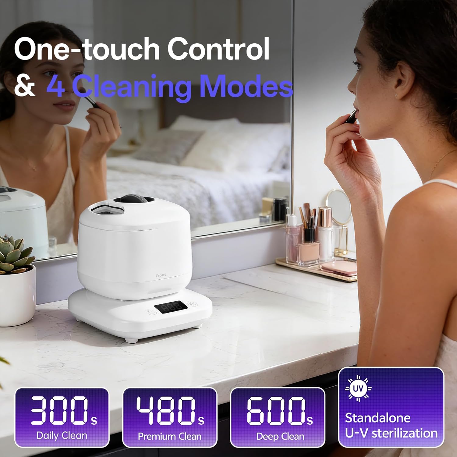 Ultrasonic Jewelry Cleaner with Detachable Tank – 42kHz Deep Cleaning for Rings, Necklaces, Makeup Brushes, UV Light, 4 Modes, Quiet Operation, IPX7 Waterproof – Also Ideal for Retainers & Dentures