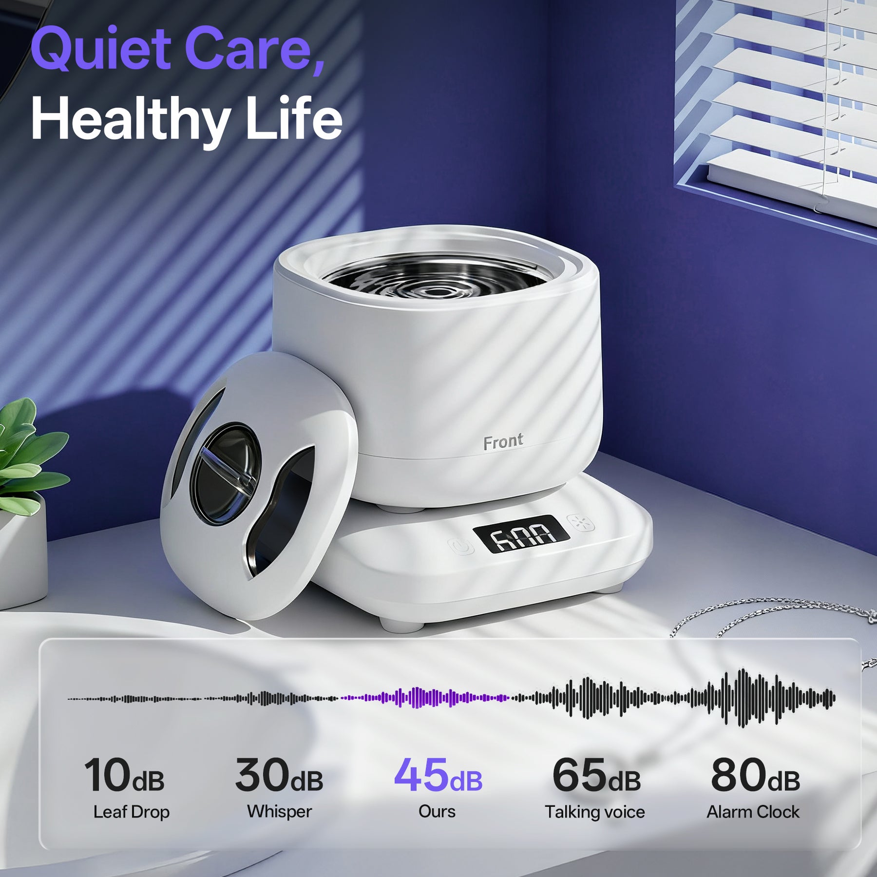 Ultrasonic Jewelry Cleaner , 45KHz Retainer Cleaner Ultrasonic Professional for Dentures, Ring, Earrings Sterling Silver Deep Cleaning with 4 Modes, Timer, Low Noise，White