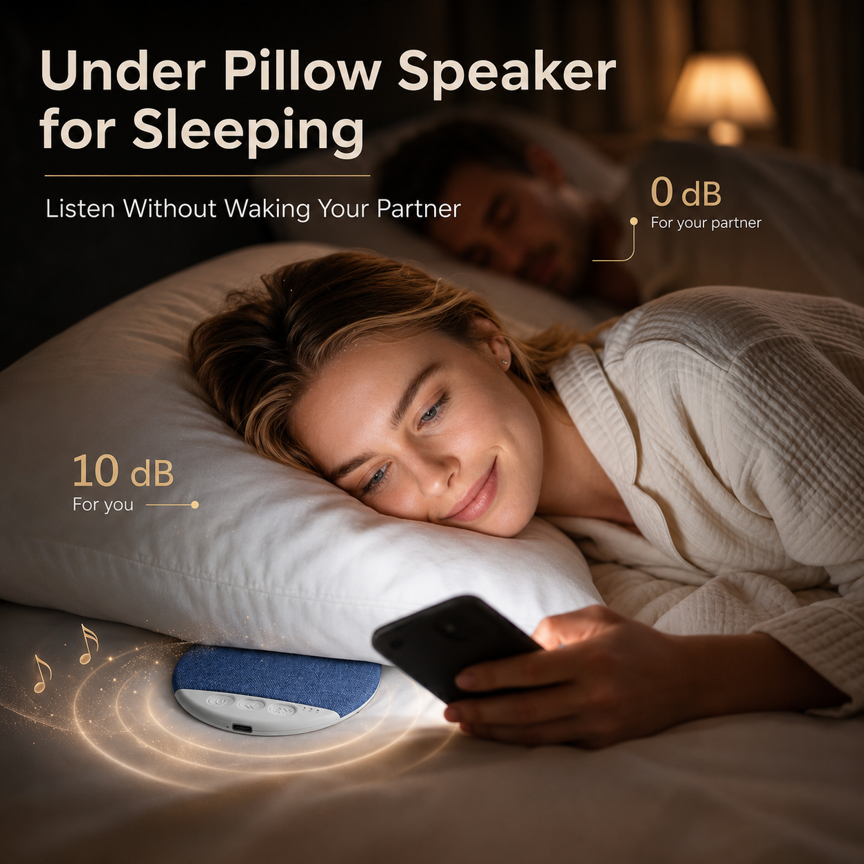 Pillow Speaker for Sleeping, Bluetooth Under Pillow Speaker with White Noise & Sleep Timer, Ultra-Thin Bed Speaker for Side Sleepers, 48H Battery Life for Adult Kids