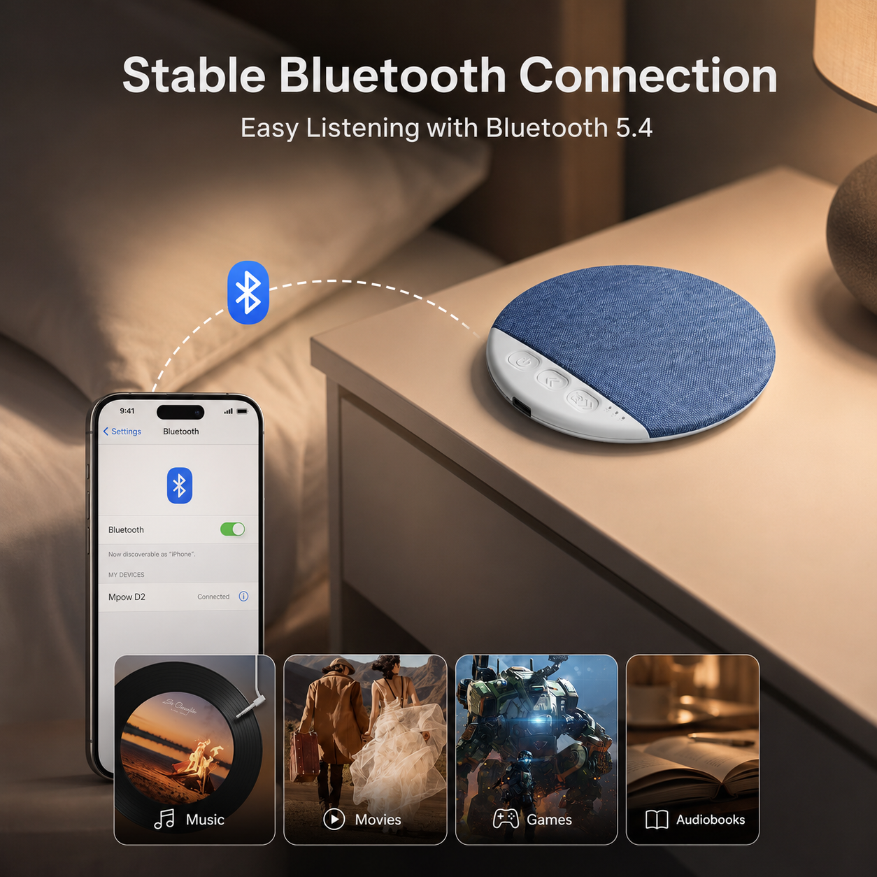 Pillow Speaker for Sleeping, Bluetooth Under Pillow Speaker with White Noise & Sleep Timer, Ultra-Thin Bed Speaker for Side Sleepers, 48H Battery Life for Adult Kids