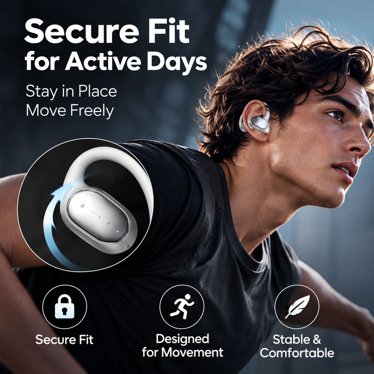Open Ear Wireless Earbuds, Bluetooth Sports Ear Hook Headphones with 13mm Sound, Clear Calls, Music, IPX5 Waterproof, 50H Battery for Running, Workout, Commuting, Travel & Translation