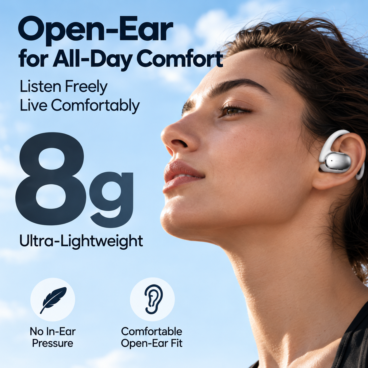 Open Ear Wireless Earbuds, Bluetooth Sports Ear Hook Headphones with 13mm Sound, Clear Calls, Music, IPX5 Waterproof, 50H Battery for Running, Workout, Commuting, Travel & Translation