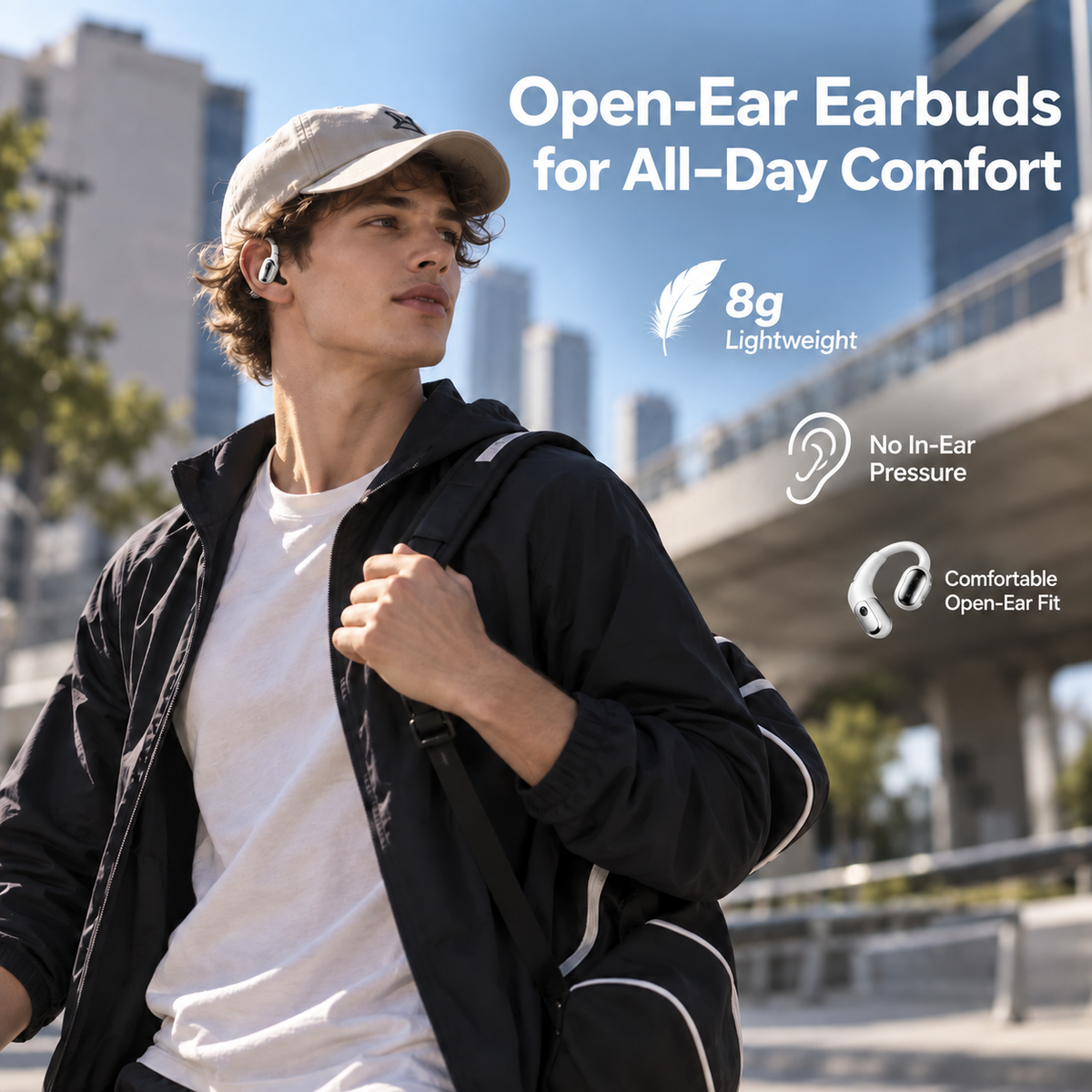 Open Ear Wireless Earbuds, Bluetooth Sports Ear Hook Headphones with 13mm Sound, Clear Calls, Music, IPX5 Waterproof, 50H Battery for Running, Workout, Commuting, Travel & Translation