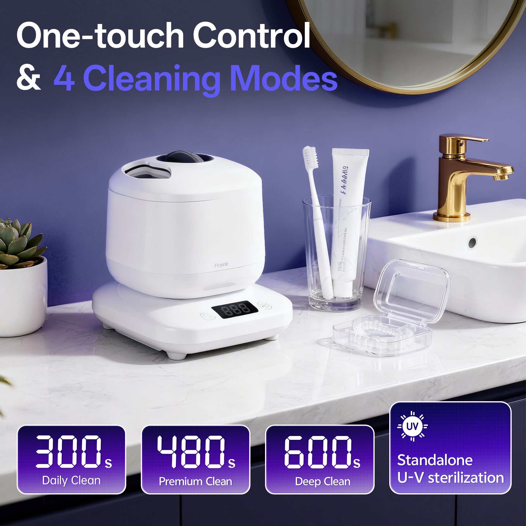 Ultrasonic Jewelry Cleaner , 45KHz Retainer Cleaner Ultrasonic Professional for Dentures, Ring, Earrings Sterling Silver Deep Cleaning with 4 Modes, Timer, Low Noise，White